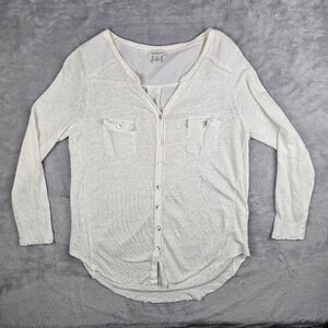 Sundance Button Up Long Sleeve Linen Knit Blouse Womens Size Medium White
